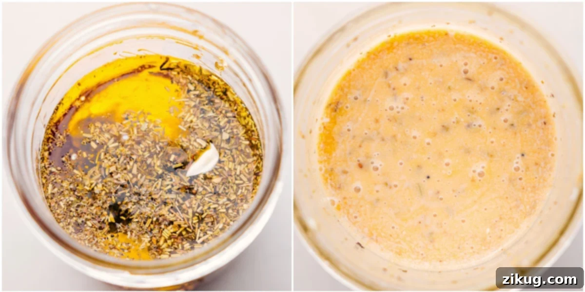 The Most Delicious Homemade Dressing for Italian Pasta Salad Recipe All the creamy Italian dressing ingredients, including red wine vinegar, Dijon mustard, dried oregano, Italian seasoning, granulated sugar, olive oil, and mayonnaise, are perfectly combined in a clear wide-mouth mason jar, ready to be shaken and poured over the pasta salad.
