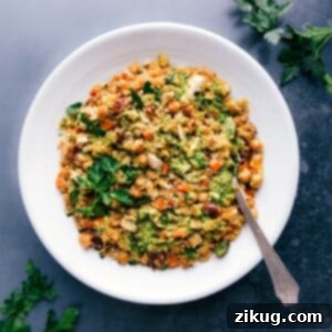 Finished Protein Packed Quinoa Pilaf in a serving bowl.