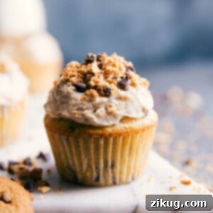 Heavenly Chocolate Chip Cupcakes 3 Chocolate chip cupcakes topped with rich icing and sprinkled with chocolate shavings.