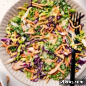 Zesty Asian Chicken Salad 3 A vibrant bowl of Asian Chicken Salad with creamy dressing and crispy chow mein noodles.
