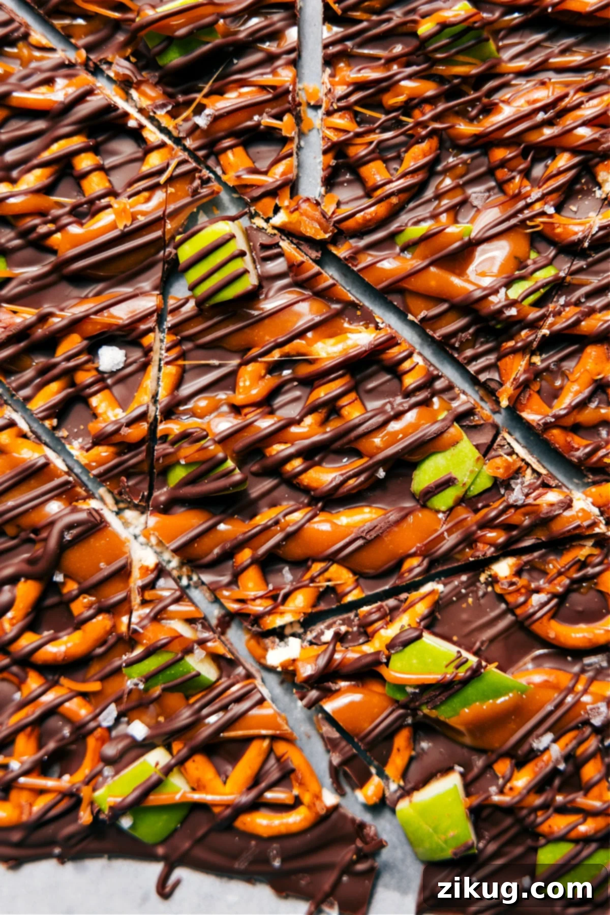 Delicious Caramel Apple Bark pieces, perfectly cut into squares and arranged attractively for serving.