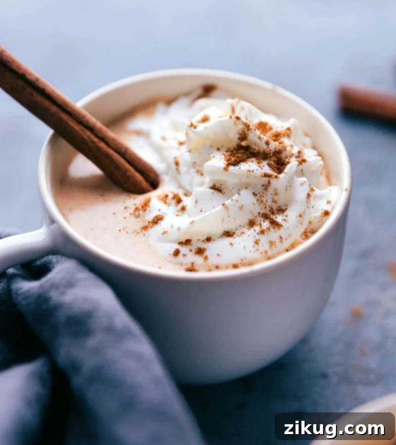 Pumpkin Spice Latte Steamer Is The Ultimate Fall Drink A cozy pumpkin spice latte steamer, elegantly topped with whipped cream, a sprinkle of pumpkin pie spice, and a cinnamon stick, featured in our pumpkin spice desserts collection.