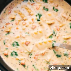 White Chicken Lasagna Soup, garnished and ready to serve