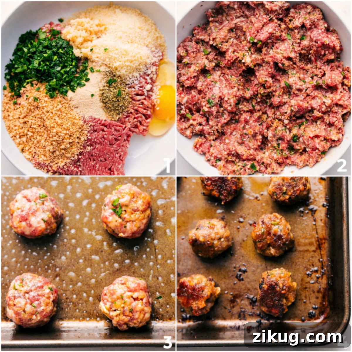 How To Prepare The Delicious Meatballs For This Italian Wedding Soup Recipe A bowl containing a combined meatball mixture, with some of the mixture already rolled into perfectly uniform balls, ready for baking in this Italian Wedding Soup Recipe.