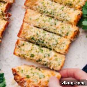 Delicious Garlic Bread Recipe, showing the golden crust.