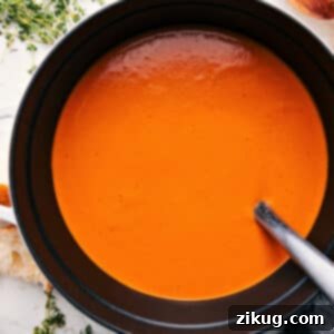 Roasted Red Pepper Gouda Soup in a bowl