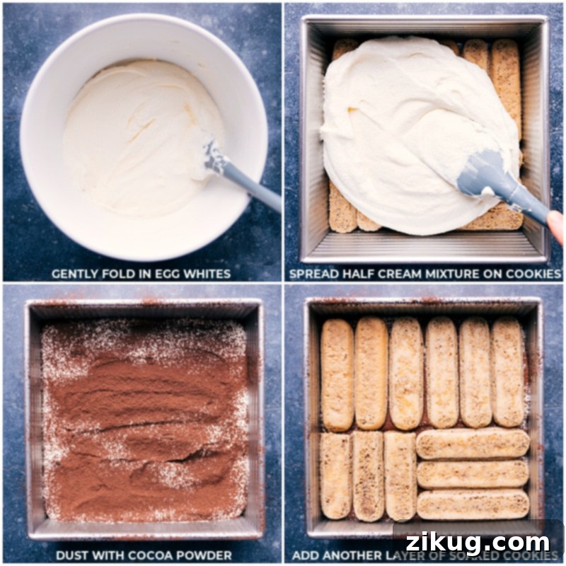 The Ultimate Layered Dessert: Tiramisu Recipe The beautifully layered Tiramisu, dusted with cocoa powder, showcasing its exquisite texture before serving.