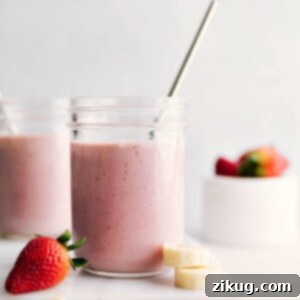 Creamy Strawberry Banana Smoothie 2 A serving of The Best Strawberry Banana Smoothie.