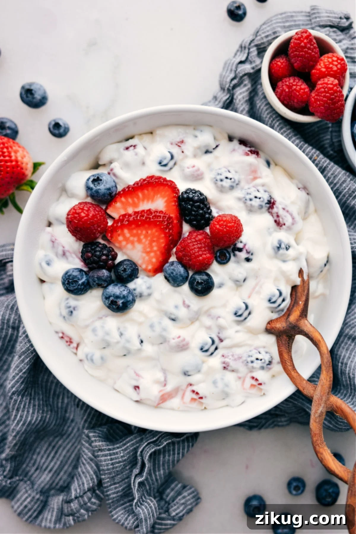 Vibrant Berry Cheesecake Salad in a large serving bowl, ready to be enjoyed.