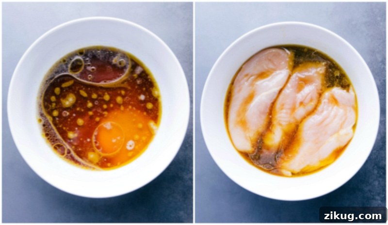 Marinade Preparation with Chicken Preparing the marinade and adding chicken to it.