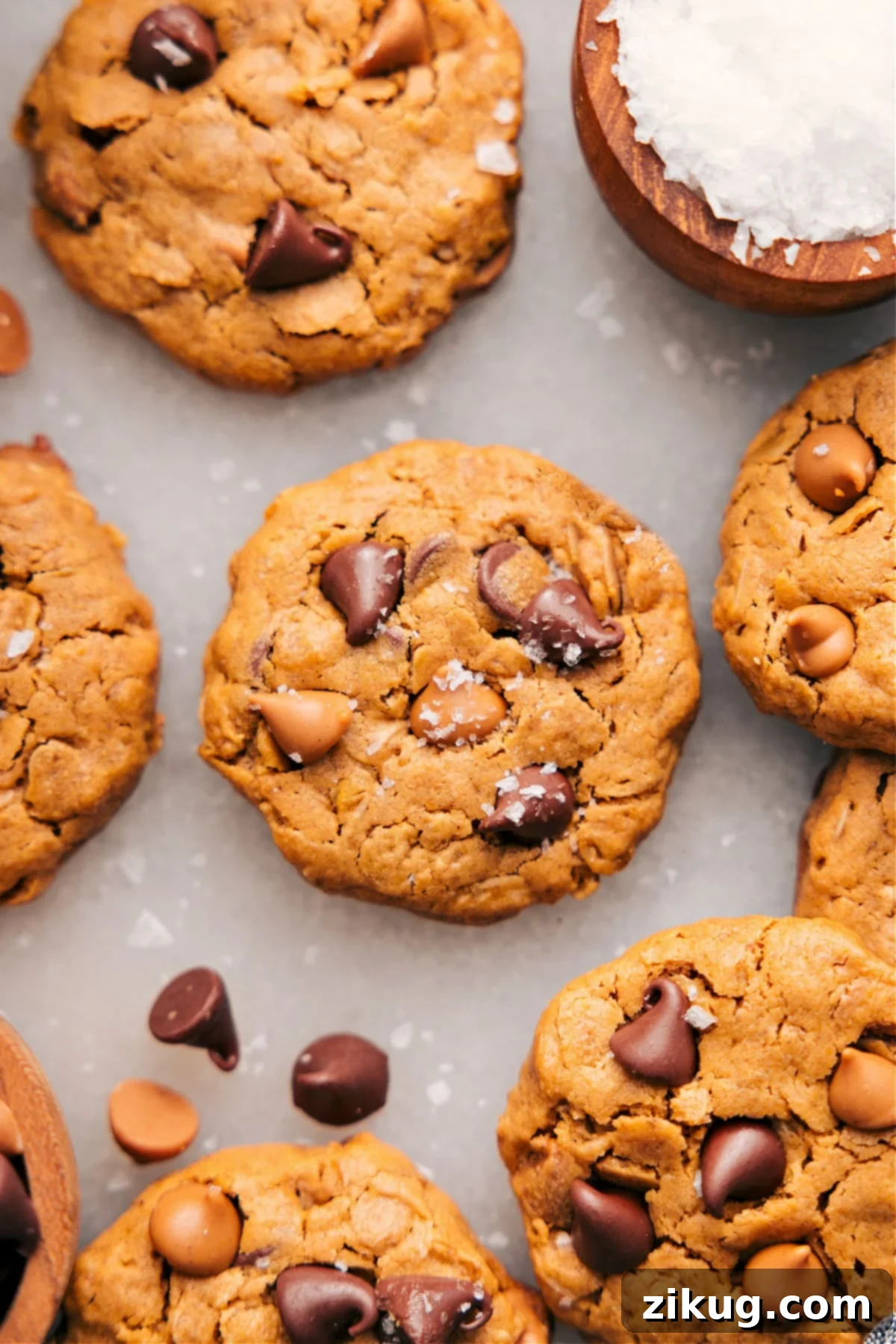 Healthy Peanut Butter Oatmeal Breakfast Cookies sprinkled with sea salt, ready to enjoy.