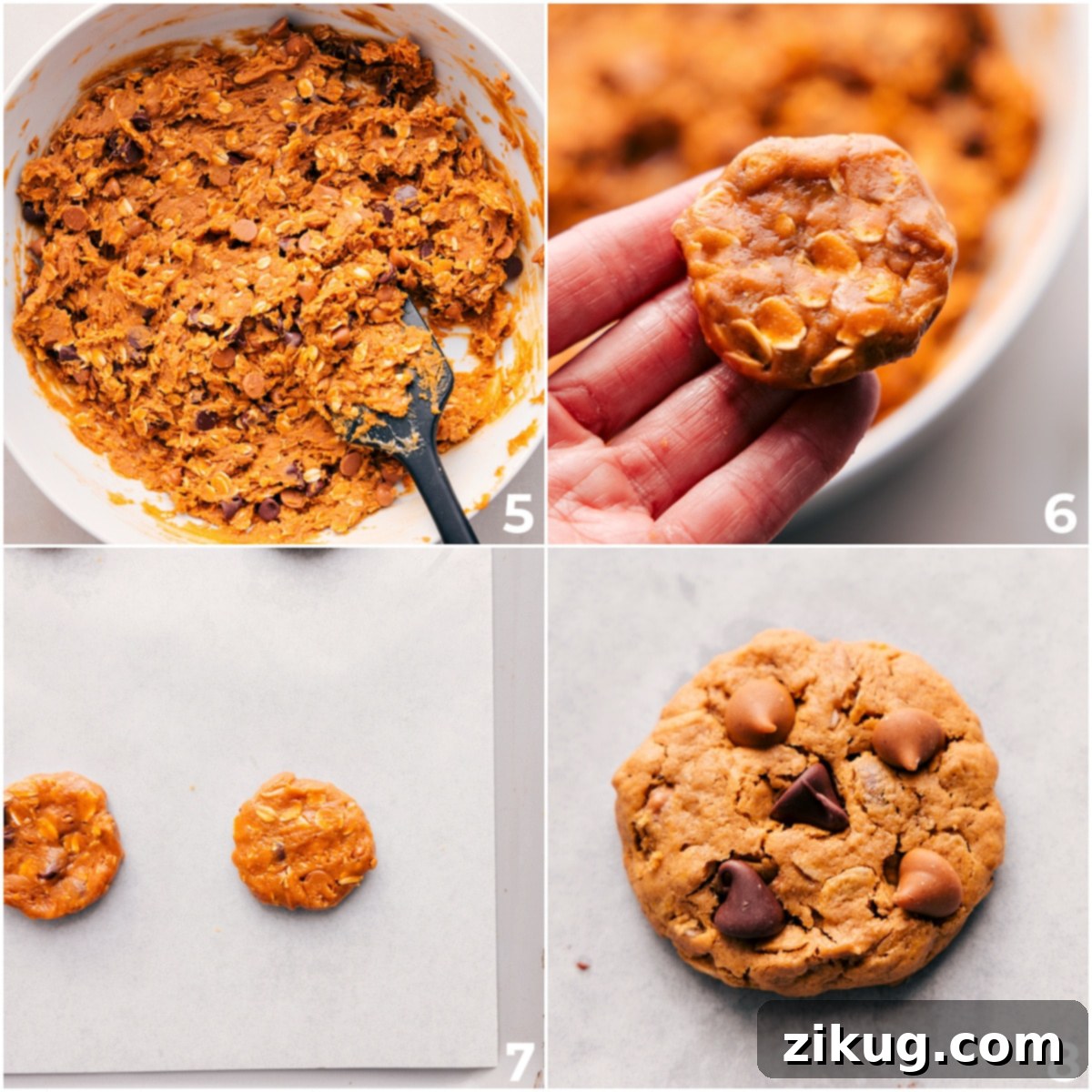 The healthy breakfast cookie dough is rolled into flat discs and baked on a sheet pan.