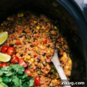 Fiesta Quinoa Bowl 2 Tex-Mex Quinoa in a crockpot, rich in flavor with fresh vegetables and cilantro.