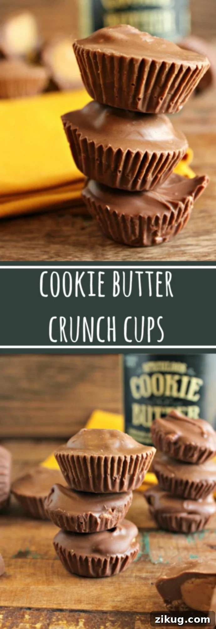 Delicious and easy to make COOKIE BUTTER crunch cups. Like a Reese's cup but with cookie butter! Make in a miniature muffin tin so no special tools required!