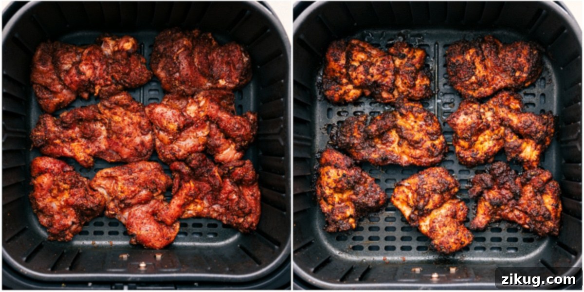 Air Fryer Chicken Fajita Bowls Recipe Air fry the chicken for the chicken fajita bowls.