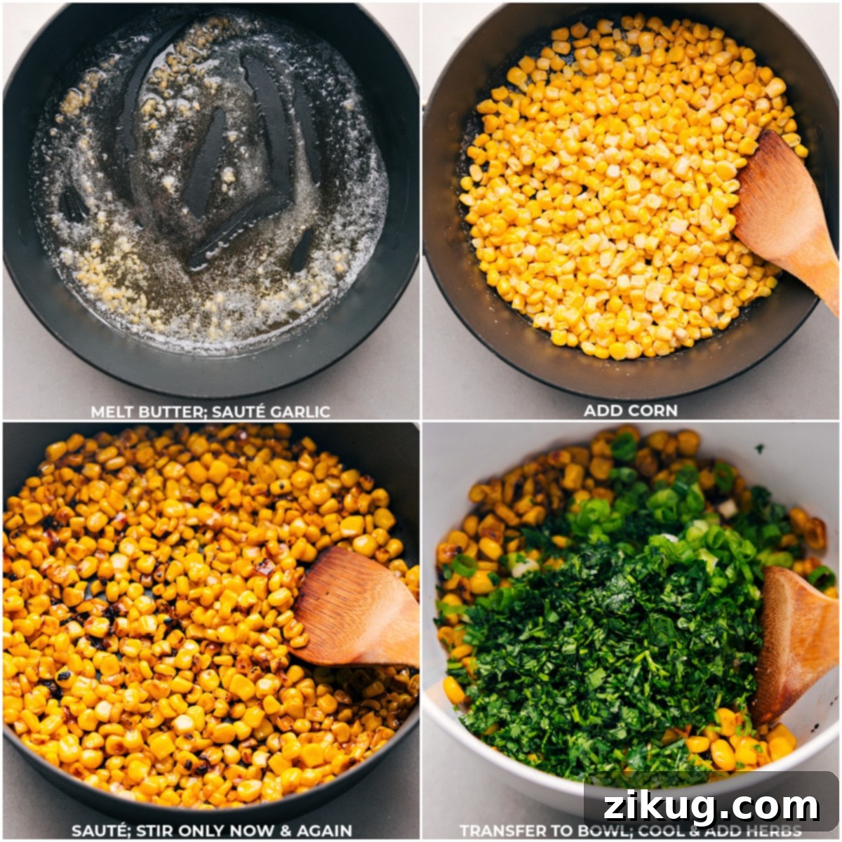 Building Our Favorite Black Bean Burrito Bowls Corn being charred, then all the herbs being combined for the Black Bean Burrito Bowls topping.