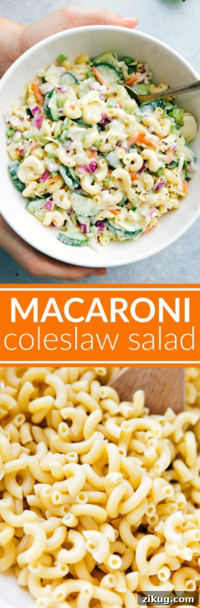 MACARONI COLESLAW SALAD I Two amazing summer side-dishes collide into one insanely tasty Macaroni Coleslaw Salad! Perfect for a potluck or summer get-together! I chelseasmessyapron.com