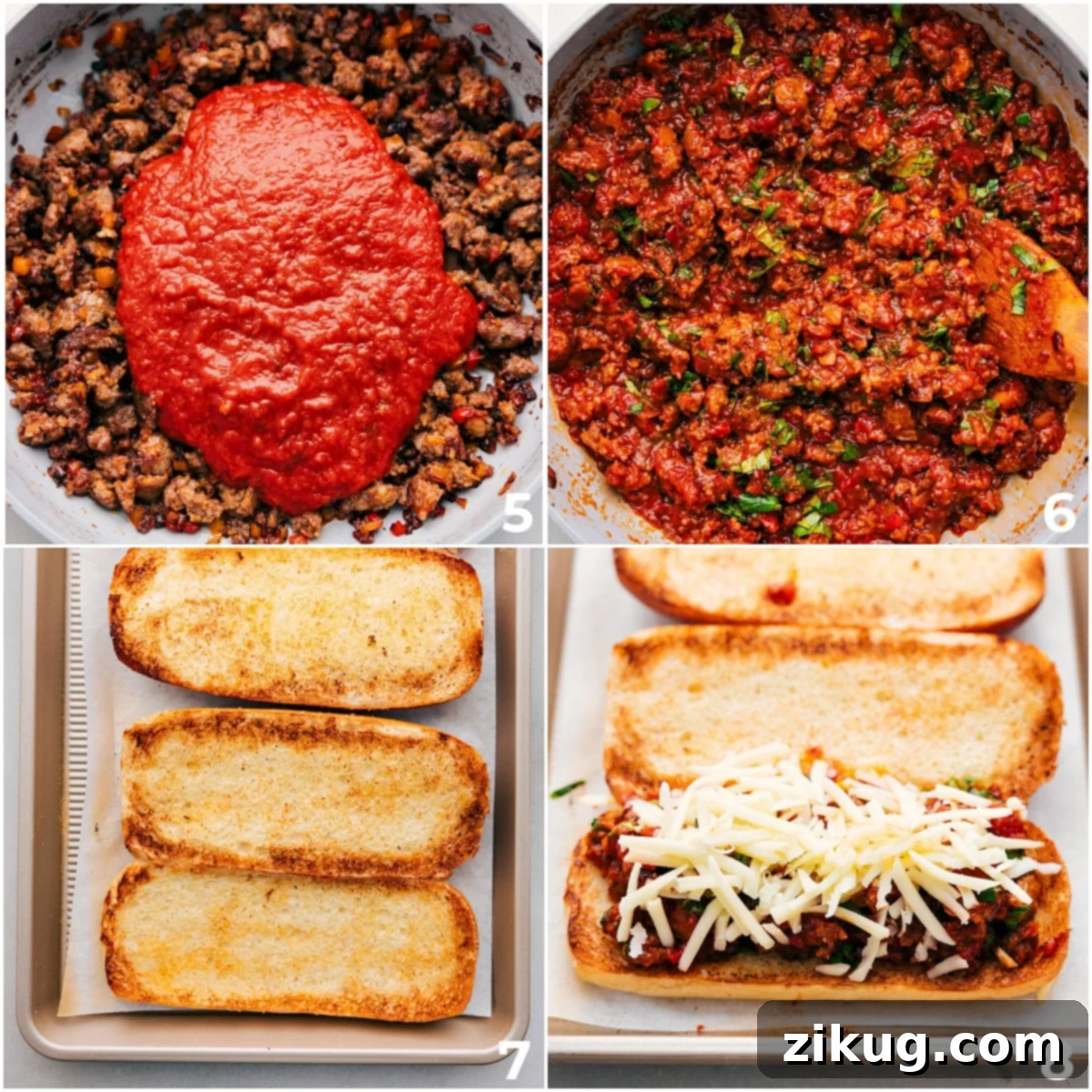 Making The Best Italian Sausage Subs Rich marinara sauce being combined with perfectly browned Italian sausage and sautéed vegetables, then generously layered into a golden, toasted hoagie bun for a delectable Italian Sausage Sub.