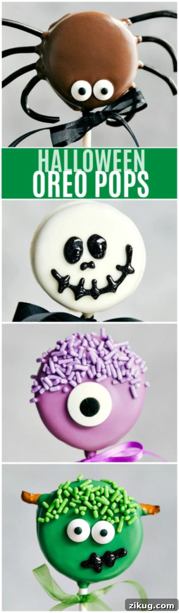 Spooky Halloween Oreo Pops 2 The Cutest (and super simple) Oreo Pops decorated for Halloween -- Spider Oreo Pops, Skeleton Oreo Pops, Frankenstein Oreo Pops, and Monster Oreo Pops Read the rave reviews!! via chelseasmessyapron.com