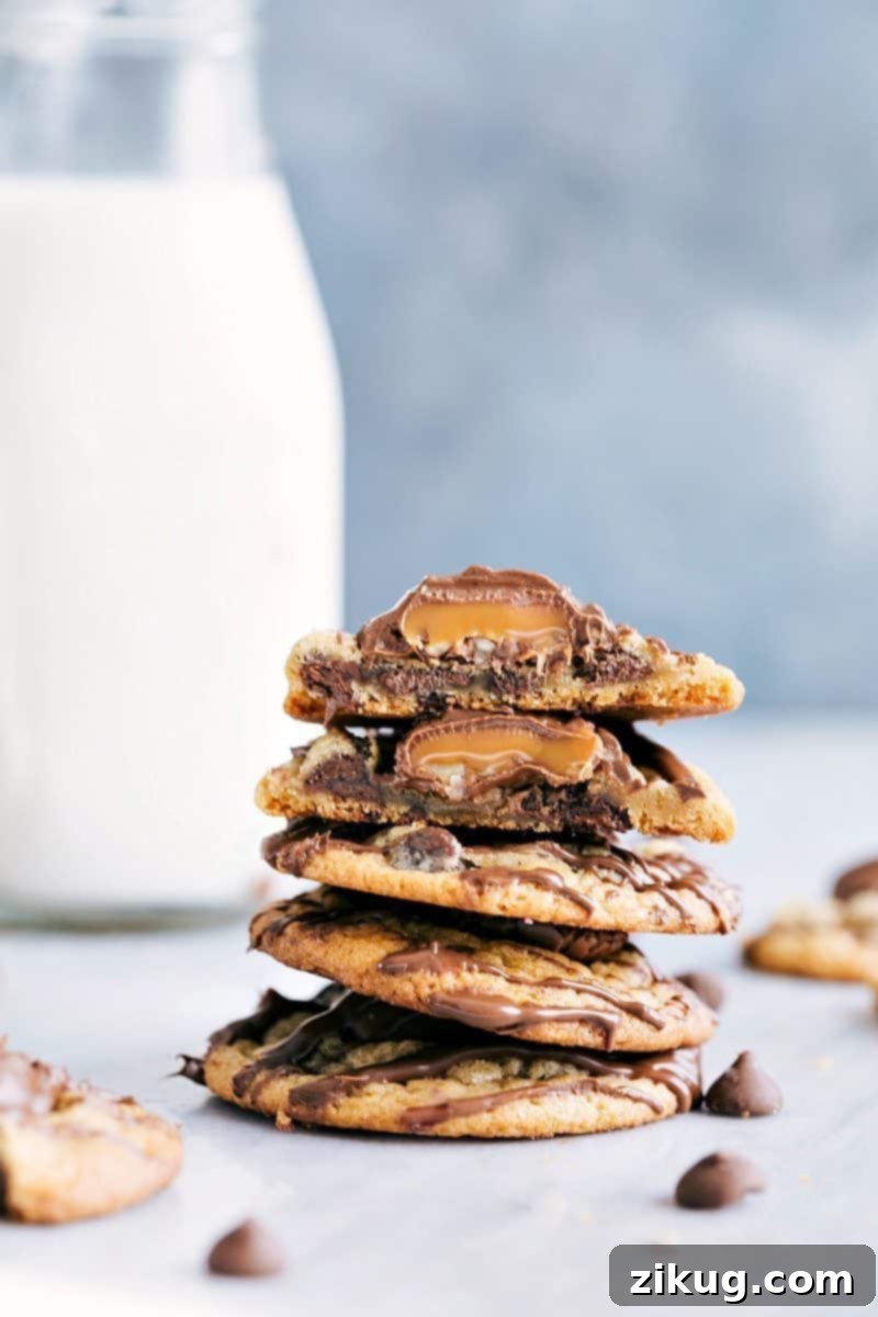 Amazingly delicious 3-ingredient Chocolate Drizzled Turtle Christmas cookies! Recipe via chelseasmessyapron #holidays #chocolate #best #quick #easy #simple #3ingredients #christmas #cookies Image of the chocolate drizzled turtle cookies on a white plate