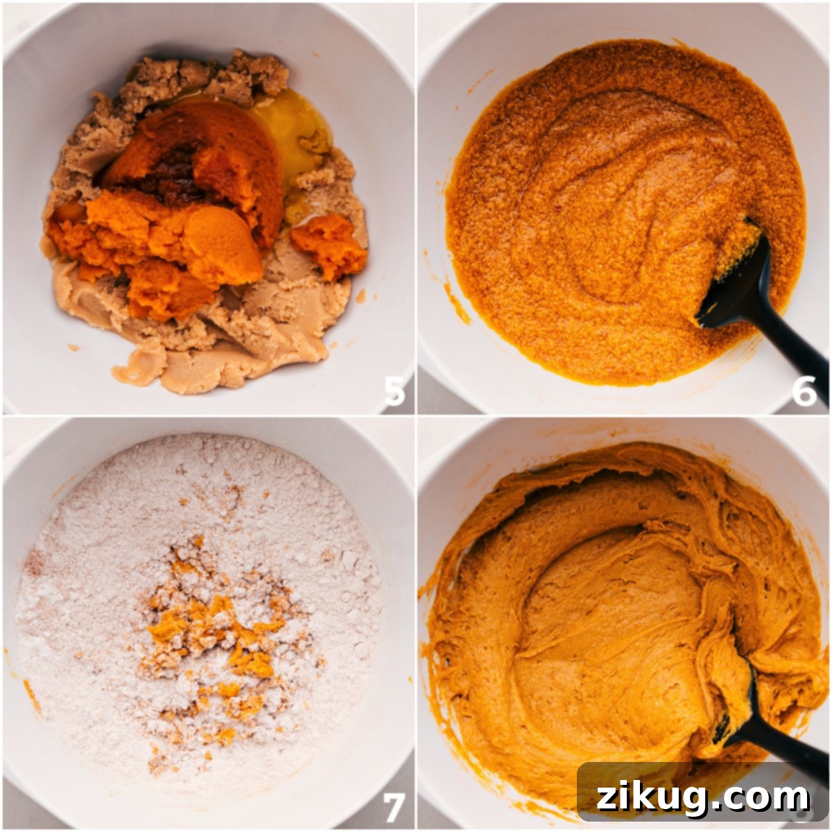 Mix Dry And Wet Ingredients For Pumpkin Cookie Dough Wet and dry ingredients mix together to create the delicious dough.
