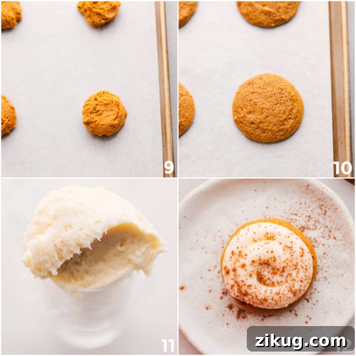 Mini And Delicious Pumpkin Cookies With Cream Cheese Frosting Roll the pumpkin cookie dough into balls, bake them, and pipe cream cheese frosting on top.