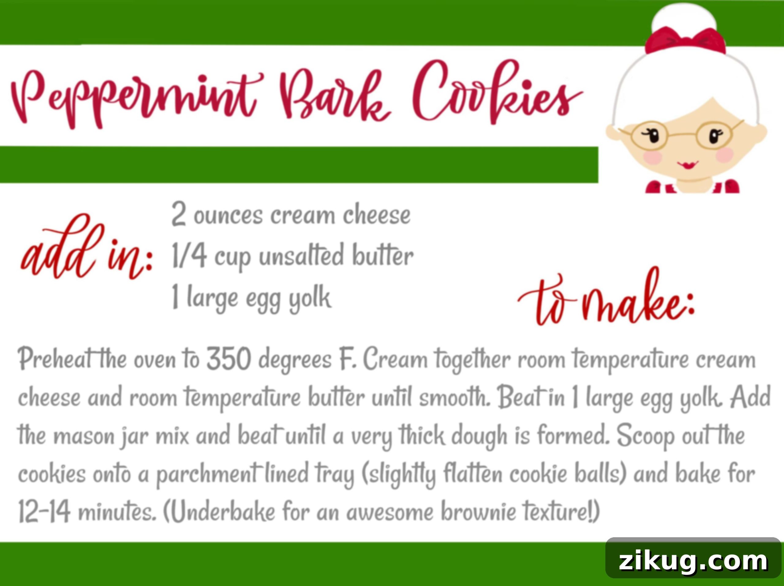 Mason Jar Peppermint Cookies With Adorable Printable Recipe Free printable recipe card designed for mason jar peppermint cookies.