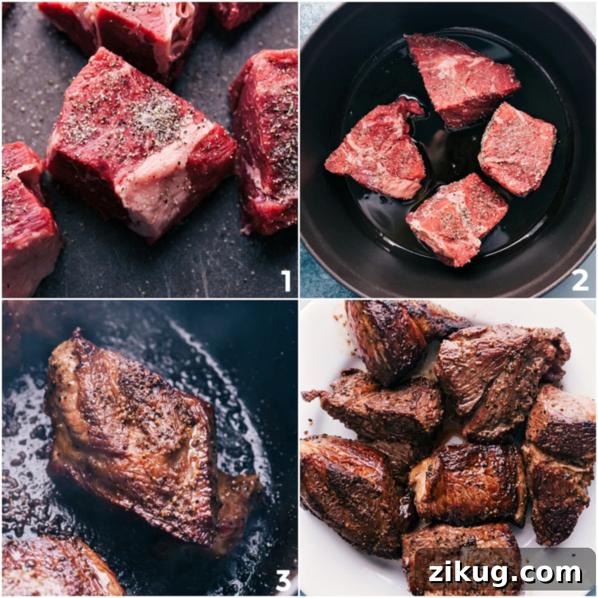 Flavorful Crockpot Roast Dinner - Step-by-Step Preparation Sear the beef in a pot, then add it to the slow cooker to create a flavorful crockpot roast dinner.