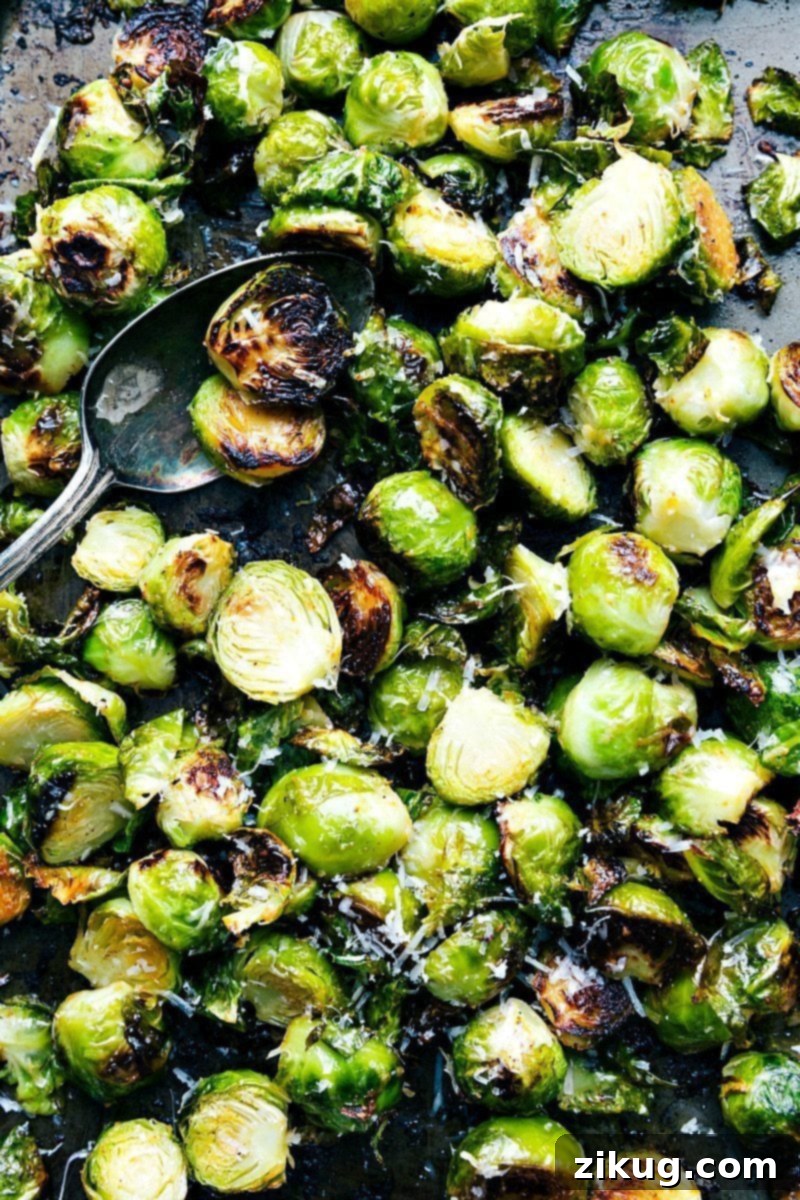 Thanksgiving Dinner Idea: Roasted Brussels Sprouts on Sheet Pan Roasted brussel sprouts on a sheet pan, a part of Thanksgiving dinner ideas.