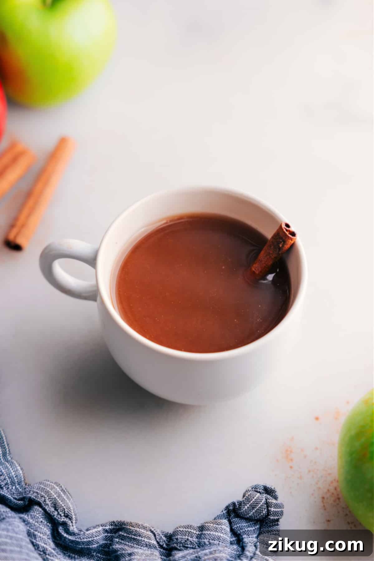 A steaming cup of delicious Apple Cider, evoking warmth and comfort.