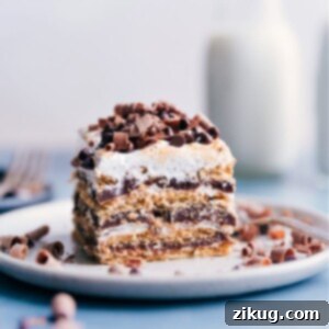 S'mores Icebox Cake ready to be served, showing beautifully layered slices.