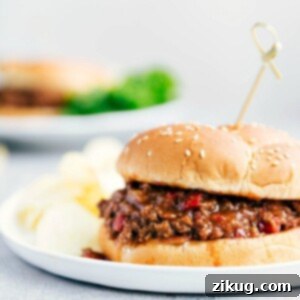 Close-up of a loaded Crockpot Sloppy Joe on a bun