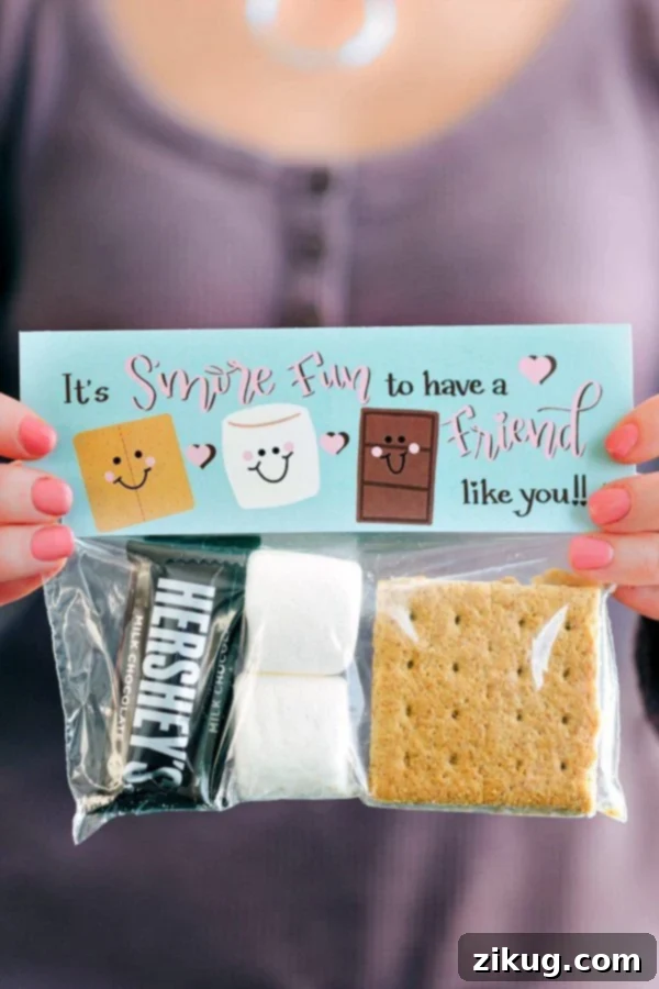 Effortless Valentine's Day Gift Ideas 3 S'mores themed Valentine's Day gift bag with printable topper.