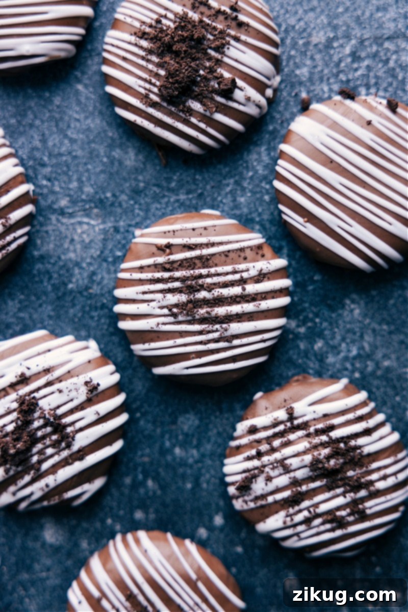 Overhead image of the finished Oreo Truffles, arranged beautifully and ready to be enjoyed.