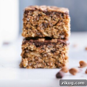 Homemade Cereal Bars with chocolate and peanut butter topping