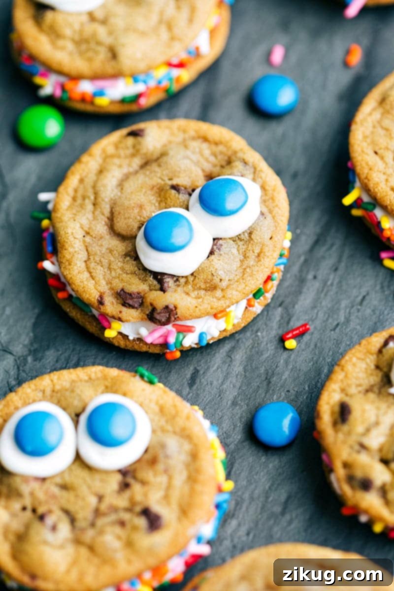 Whether you buy or bake the cookie base, the decorations are super-easy to do. Monster-face cookies decorated for Halloween with colorful frosting and M&M eyes.