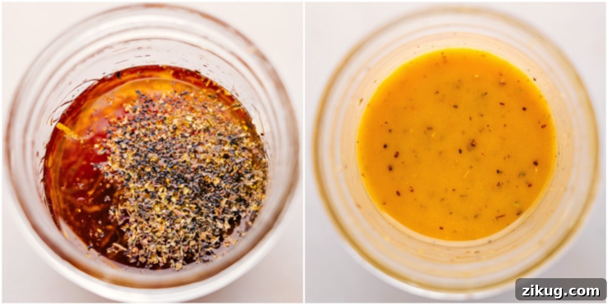 All the lemon dressing ingredients are combined in a mason jar, ready to be shaken and mixed well.