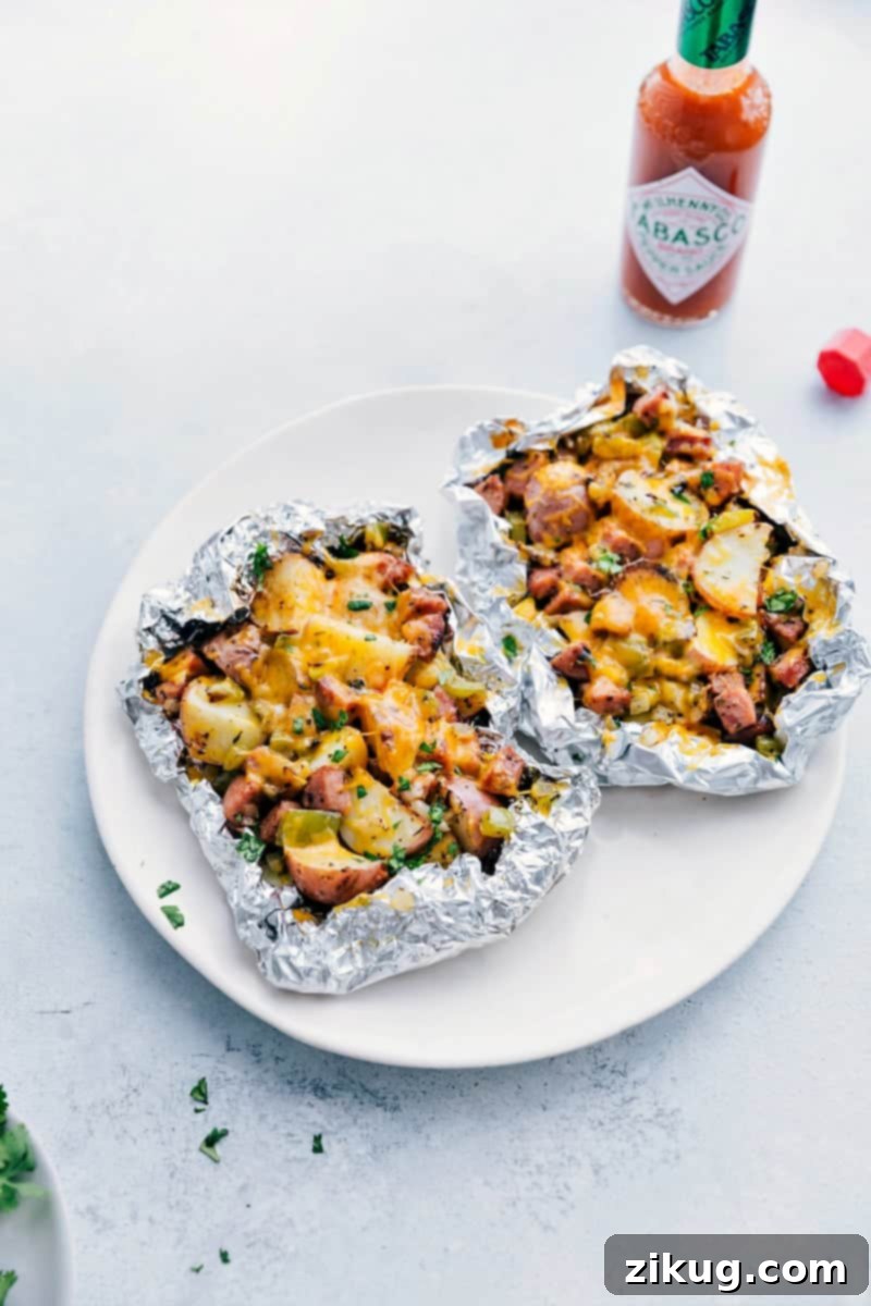 Sausage And Potato Foil Packs Recipe Sausage and Potato Foil Packs fresh off the grill ready to be enjoyed.