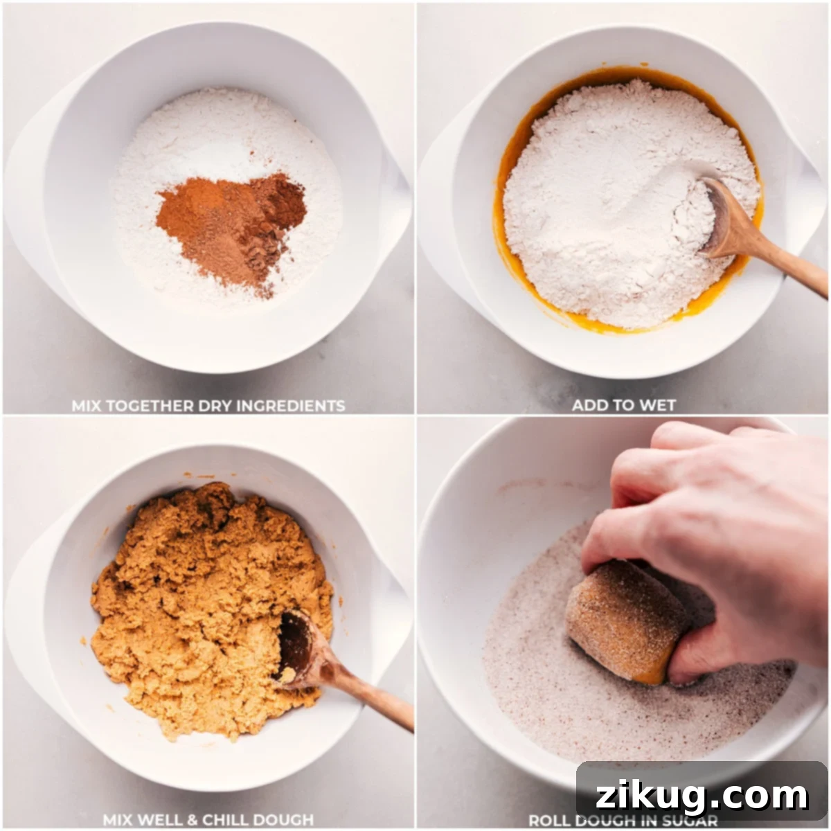 Preparing Pumpkin Snickerdoodle Cookies: Dough Balls Rolled in Sugar The process of preparing pumpkin snickerdoodle cookie dough, from mixing dry and wet ingredients to shaping the dough into perfect balls and rolling them in cinnamon sugar.
