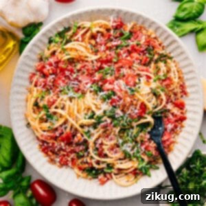 A delicious Bruschetta Pasta recipe image.