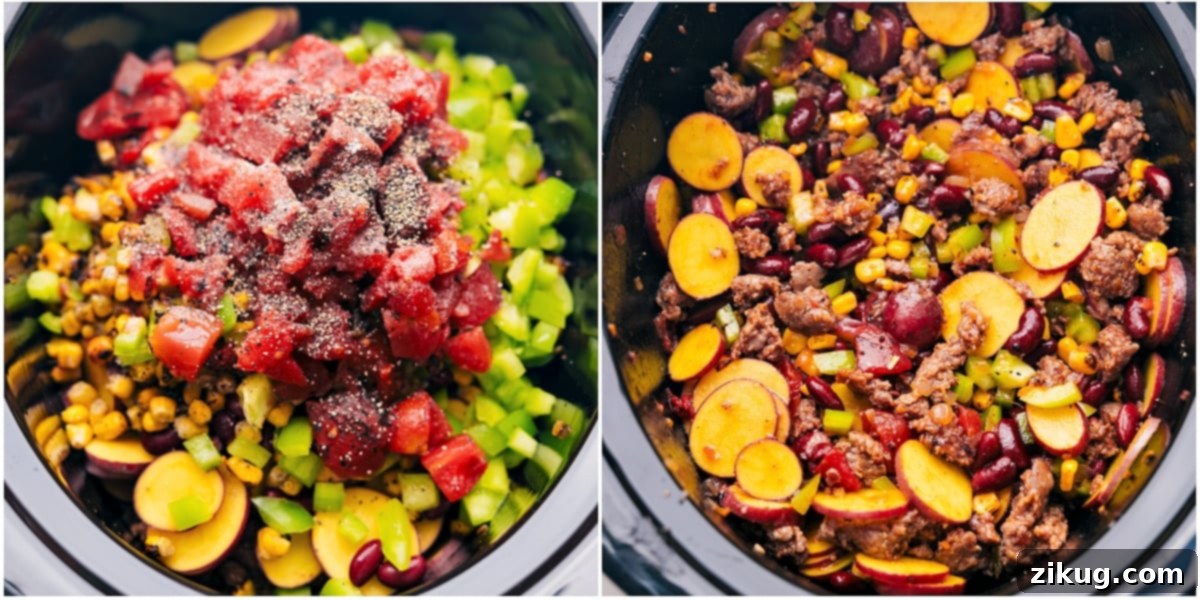Add Everything To The Slow Cooker For This Crockpot Cowboy Casserole Add everything to the slow cooker and mix it together for this delicious dish.