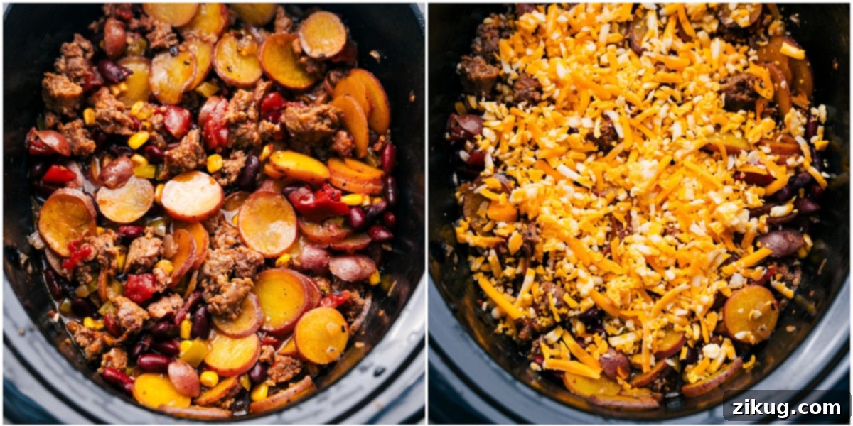 Slow Cooking The Cowboy Casserole To Perfection The crockpot cowboy casserole slow-cooks, and then I sprinkle cheese on top. Everything cooks to tender perfection.