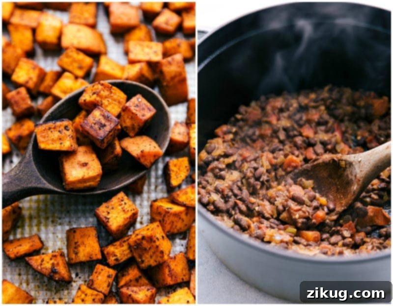 Roasting sweet potatoes for Vegetarian Tacos