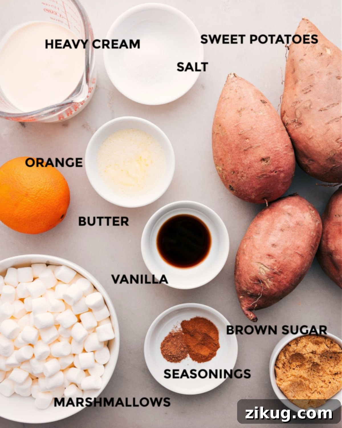 Spiced Sweet Potato Delight 3 Ingredients laid out for Sweet Potato Casserole preparation