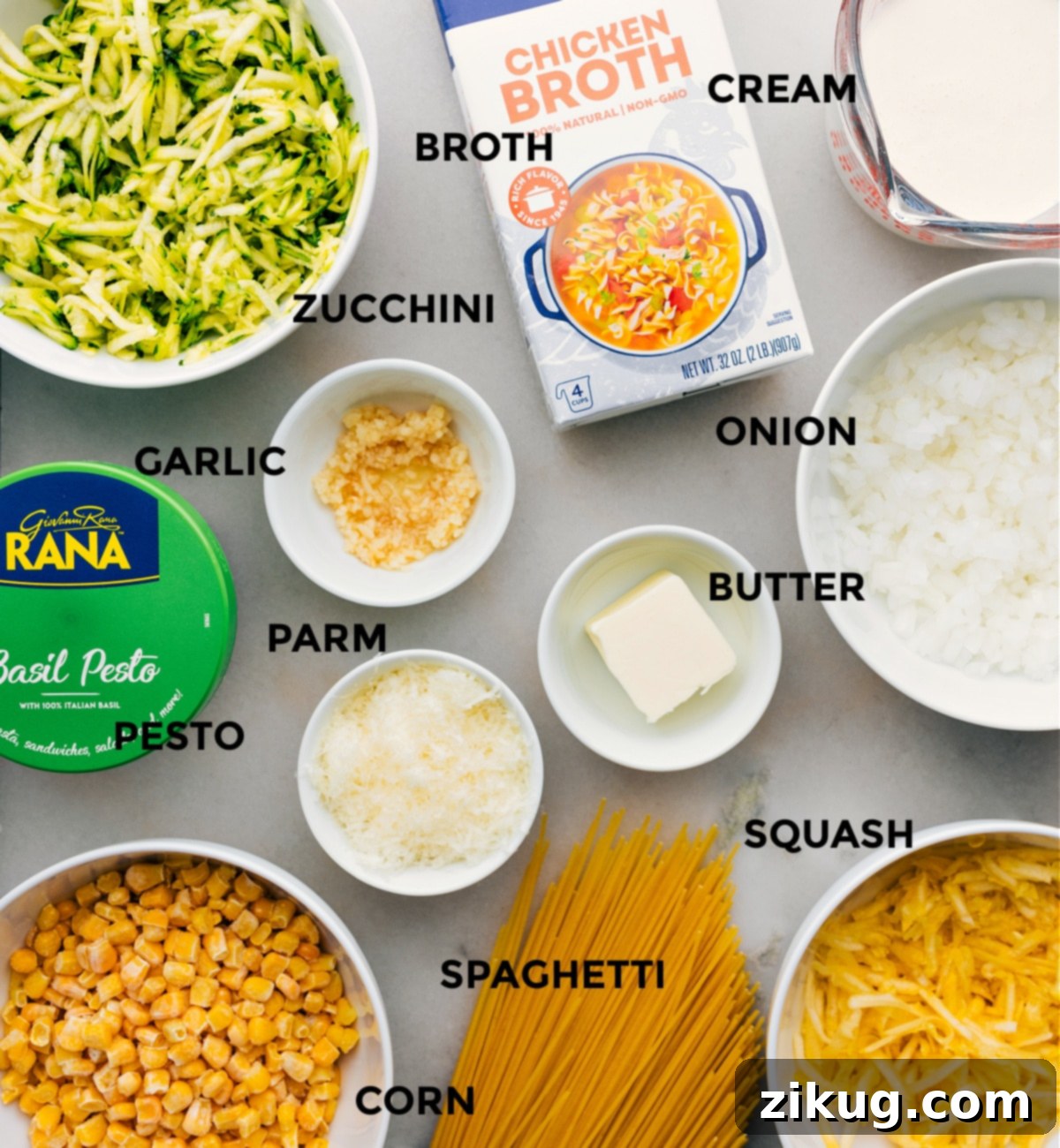 All the ingredients in this recipe prepped out for easy assembly.