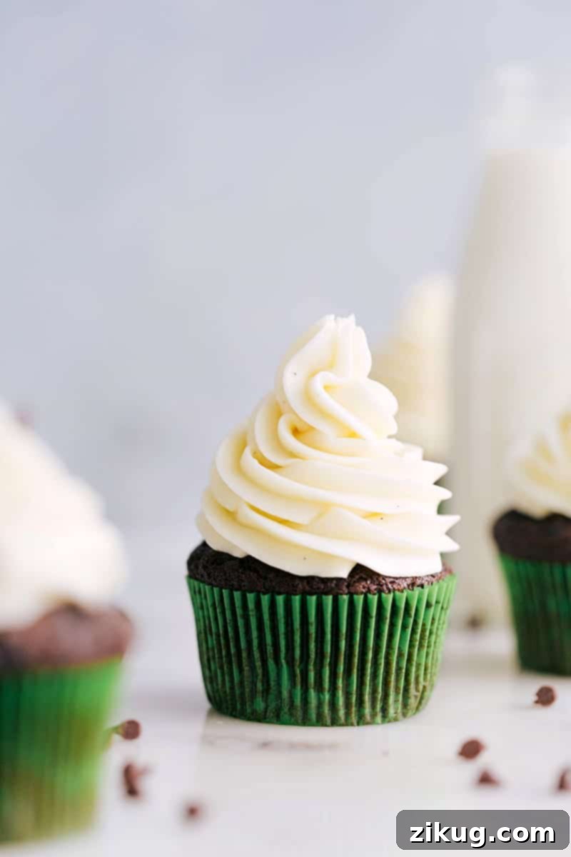 Cream Cheese Frosting on a cupcake, elegantly piped