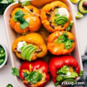 Delicious Mexican Stuffed Peppers, garnished and ready to serve.