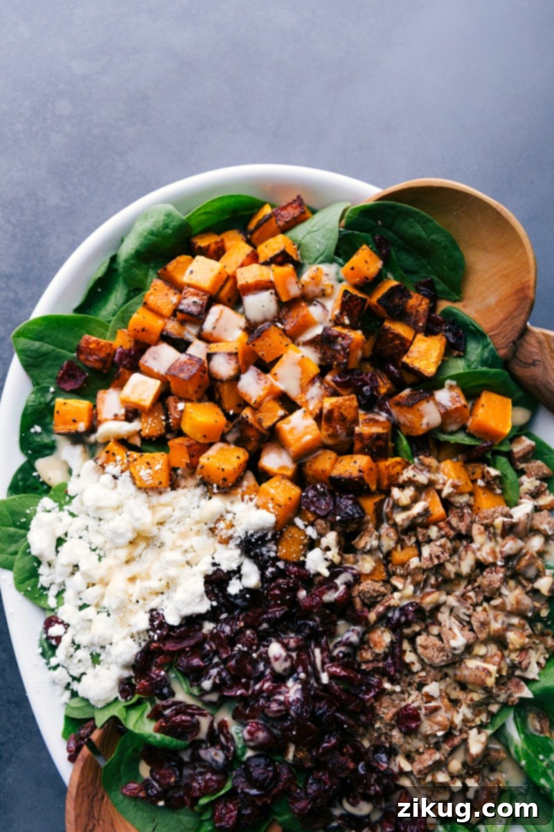 Our Favorite Butternut Squash Salad Butternut Squash Salad dressed and ready to be eaten.