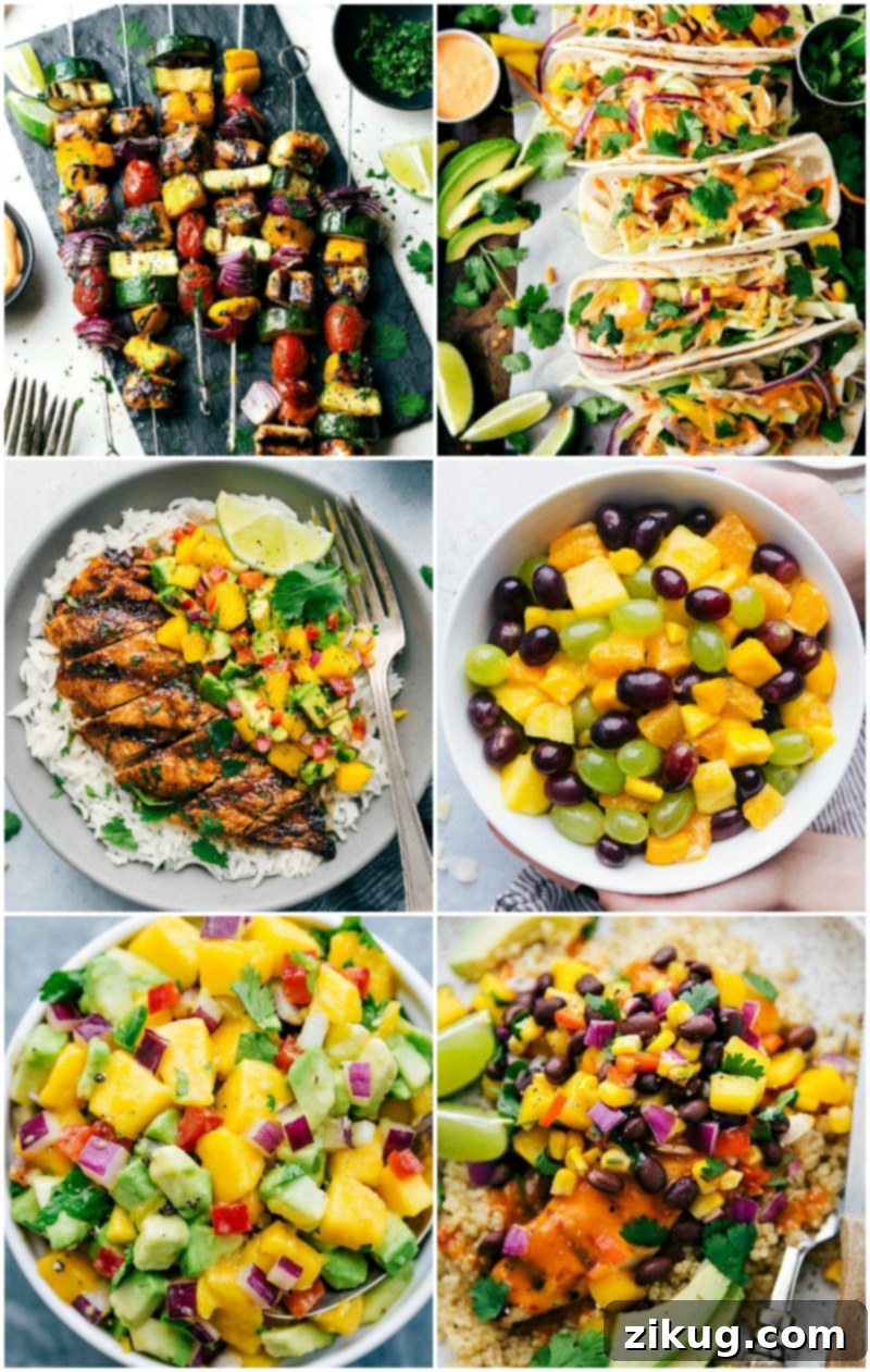 A collection of the best mango recipes for inspiration. A collage of various delicious recipes that prominently feature fresh mango.