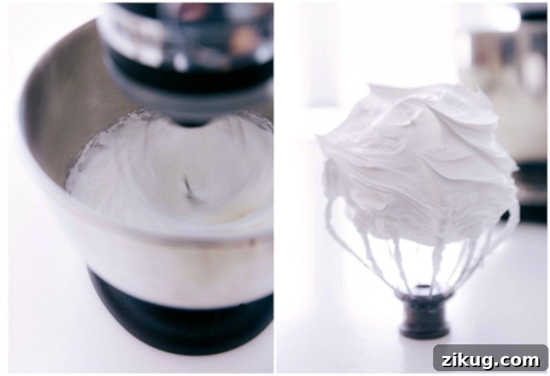 The delicate process of whipping together sugar and egg whites to achieve stiff peaks, crucial for perfect meringue cookies.